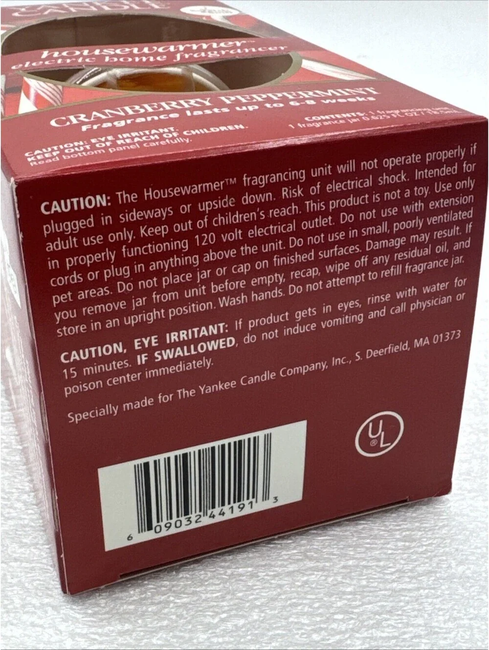 Yankee Candle Christmas Housewarmer Cranberry Peppermint Candy Cane Striped